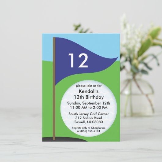 Navy Blue Let's Bogie Mini Golf Birthday Party Kaart (Staand voorkant)