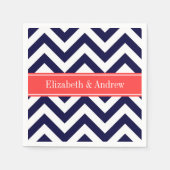 Navy Blue Lg Chevron Coral Red Name Monogram Servetten (Voorkant)