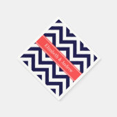 Navy Blue Lg Chevron Coral Red Name Monogram Servetten (Hoek)