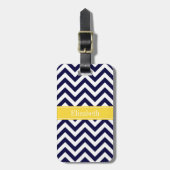 Navy Blue Lg Chevron Pineapple Naam Monogram Bagagelabel (Voorkant verticaal)