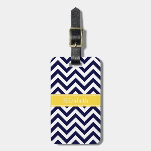 Navy Blue Lg Chevron Pineapple Naam Monogram Bagagelabel (Voorkant verticaal)