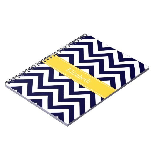Navy Blue Lg Chevron Pineapple Naam Monogram Notitieboek (Linkerzijde)