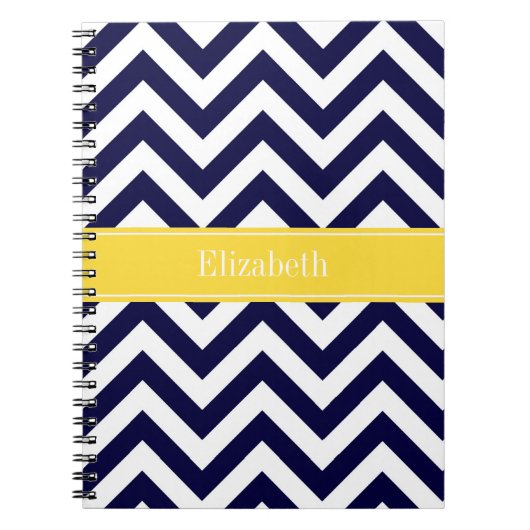 Navy Blue Lg Chevron Pineapple Naam Monogram Notitieboek (Voorkant)