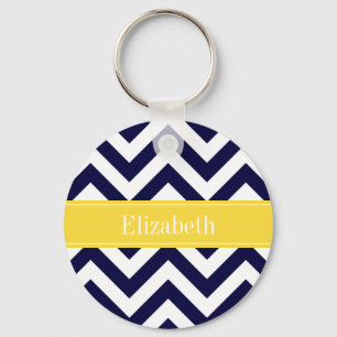 Navy Blue Lg Chevron Pineapple Naam Monogram Sleutelhanger