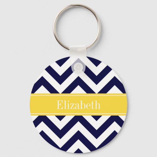 Navy Blue Lg Chevron Pineapple Naam Monogram Sleutelhanger (Voorkant)
