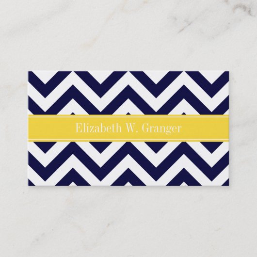Navy Blue Lg Chevron Pineapple Naam Monogram Visitekaartje (Voorkant)