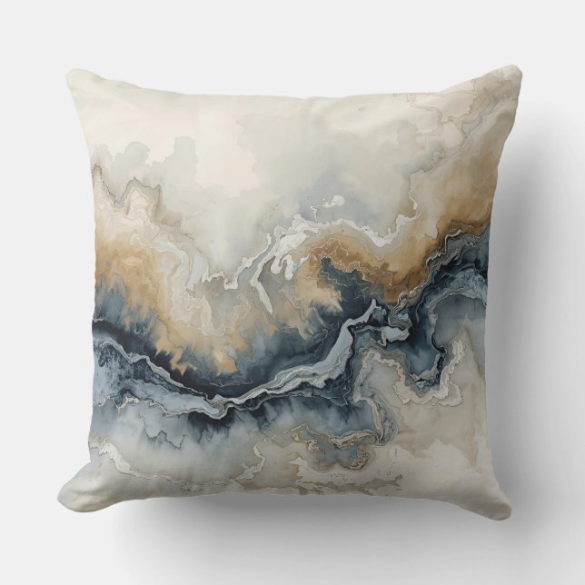 Navy Blue Lichtblauw Bruin Grijs Modern Abstract Kussen (Voorkant)