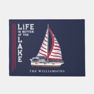 Navy Blue Life is beter bij het meer Nautical Boat Deurmat