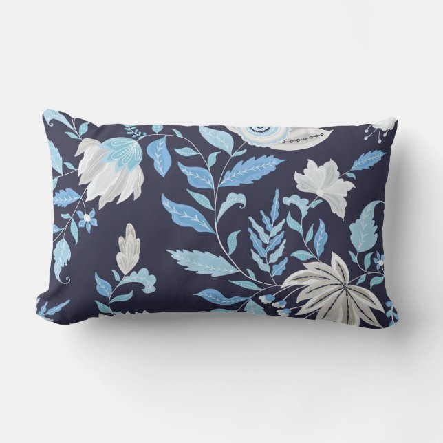 Navy Blue & Light Blue Mandala Print Lumber Pillow Kussen (Voorkant)