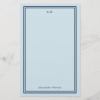 Navy Blue Light Blue Monogramed Stationery