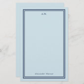Navy Blue Light Blue Monogramed Stationery Briefpapier (Voorkant / Achterkant)