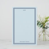 Navy Blue Light Blue Monogramed Stationery Briefpapier (Staand voorkant)
