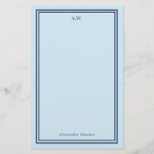 Navy Blue & Light Blue Monogrammed Briefpapier (Voorkant)