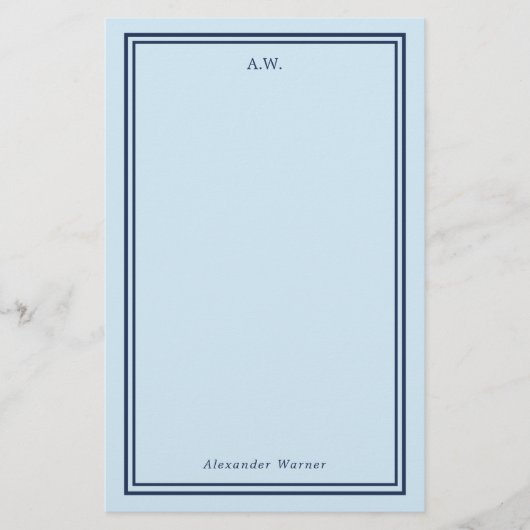 Navy Blue & Light Blue Monogrammed Briefpapier (Voorkant)
