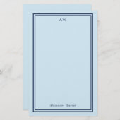 Navy Blue & Light Blue Monogrammed Briefpapier (Voorkant / Achterkant)