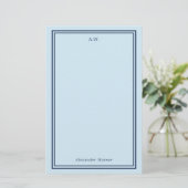 Navy Blue & Light Blue Monogrammed Briefpapier (Staand voorkant)