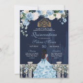 Navy Blue Light Blue Rozen Princess Quinceañera Kaart (Voorkant)