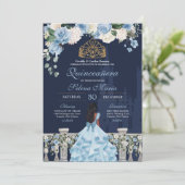 Navy Blue Light Blue Rozen Princess Quinceañera Kaart (Staand voorkant)