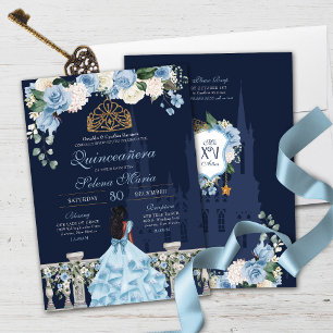 Navy Blue Light Blue Rozen Princess Quinceañera Kaart