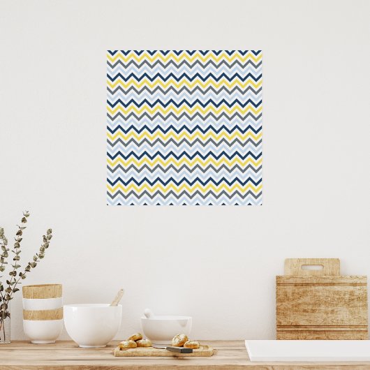 Navy Blue, Light Blue, Yellow, and Gray Chevron Poster (Keuken)