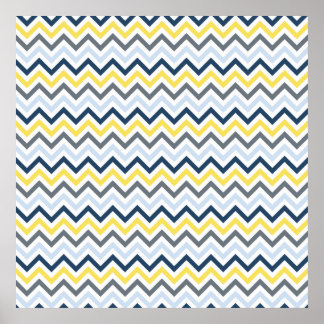 Navy Blue, Light Blue, Yellow, and Gray Chevron Poster
