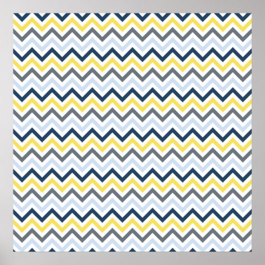Navy Blue, Light Blue, Yellow, and Gray Chevron Poster (Voorkant)