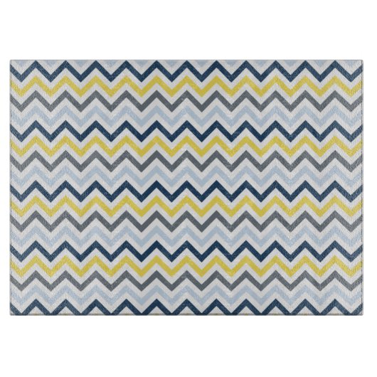 Navy Blue, Light Blue, Yellow en Grey Chevron Snijplank (Voorkant)