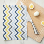 Navy Blue, Light Blue, Yellow en Grey Chevron Theedoek (Quarter Fold)