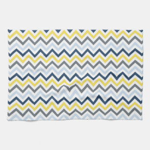 Navy Blue, Light Blue, Yellow en Grey Chevron Theedoek