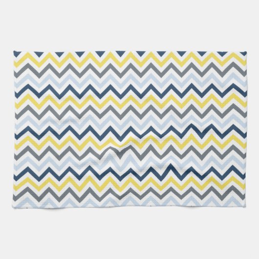 Navy Blue, Light Blue, Yellow en Grey Chevron Theedoek (Horizontaal)
