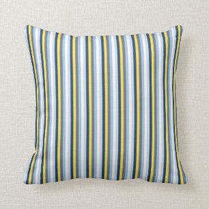 Navy Blue, Light Blue, Yellow en Grey Stripes Kussen