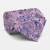 Navy Blue & Light Pink Floral Paisley Pattern Stropdas (Opgerold)
