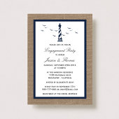 Navy Blue Lighthouse op Burlap Nautical Verloving Kaart