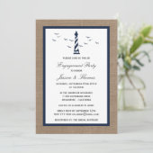 Navy Blue Lighthouse op Burlap Nautical Verloving Kaart (Staand voorkant)