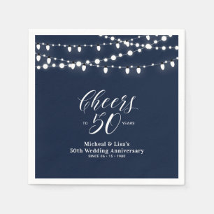 Navy Blue Lights Klassieke Huwelijksverjaardag Servet