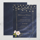 Navy Blue Lights Roze Bloemen repetitie diner Kaart (Voorkant / Achterkant)