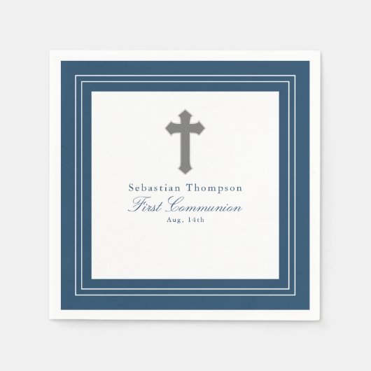 Navy Blue Lijst Eerste Communie Papier Servet (Voorkant)