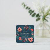 Navy blue lijst floral boho flower bouquet vierkante visitekaartje (Staand voorkant)