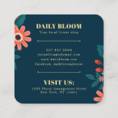 Navy blue lijst floral boho flower bouquet vierkante visitekaartje (Achterkant)