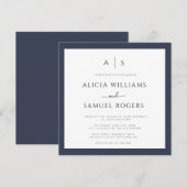 Navy Blue Lijst Monogram Wedding Invitations Kaart (Voorkant / Achterkant)