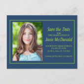 Navy Blue Lime Green Afstuderen Save the Date Aankondigingskaart (Voorkant)