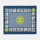 Navy Blue Lime Green Chevrons Custom Monogram Fleece Deken (Voorkant (Horizontaal))