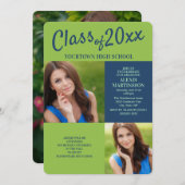 Navy Blue Lime Green Graduation Party nodigt uit Kaart (Voorkant / Achterkant)