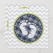 Navy Blue, Lime Green Grey Chevron Baby shower Kaart (Voorkant / Achterkant)