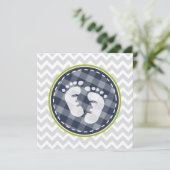 Navy Blue, Lime Green Grey Chevron Baby shower Kaart (Staand voorkant)