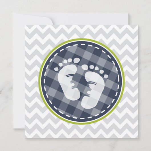 Navy Blue, Lime Green Grey Chevron Baby shower Kaart (Voorkant)