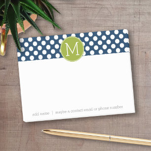 Navy Blue & Lime Green Polka Dots Custom Monogram Post-it® Notes