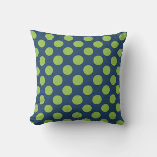 Navy Blue Lime Green Polka Dots Kussen