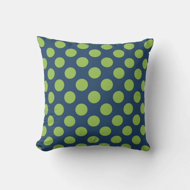Navy Blue Lime Green Polka Dots Kussen (Voorkant)