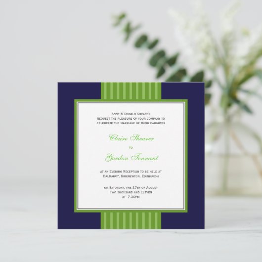 Navy Blue & Lime Green Wedding Invitation Kaart (Staand voorkant)